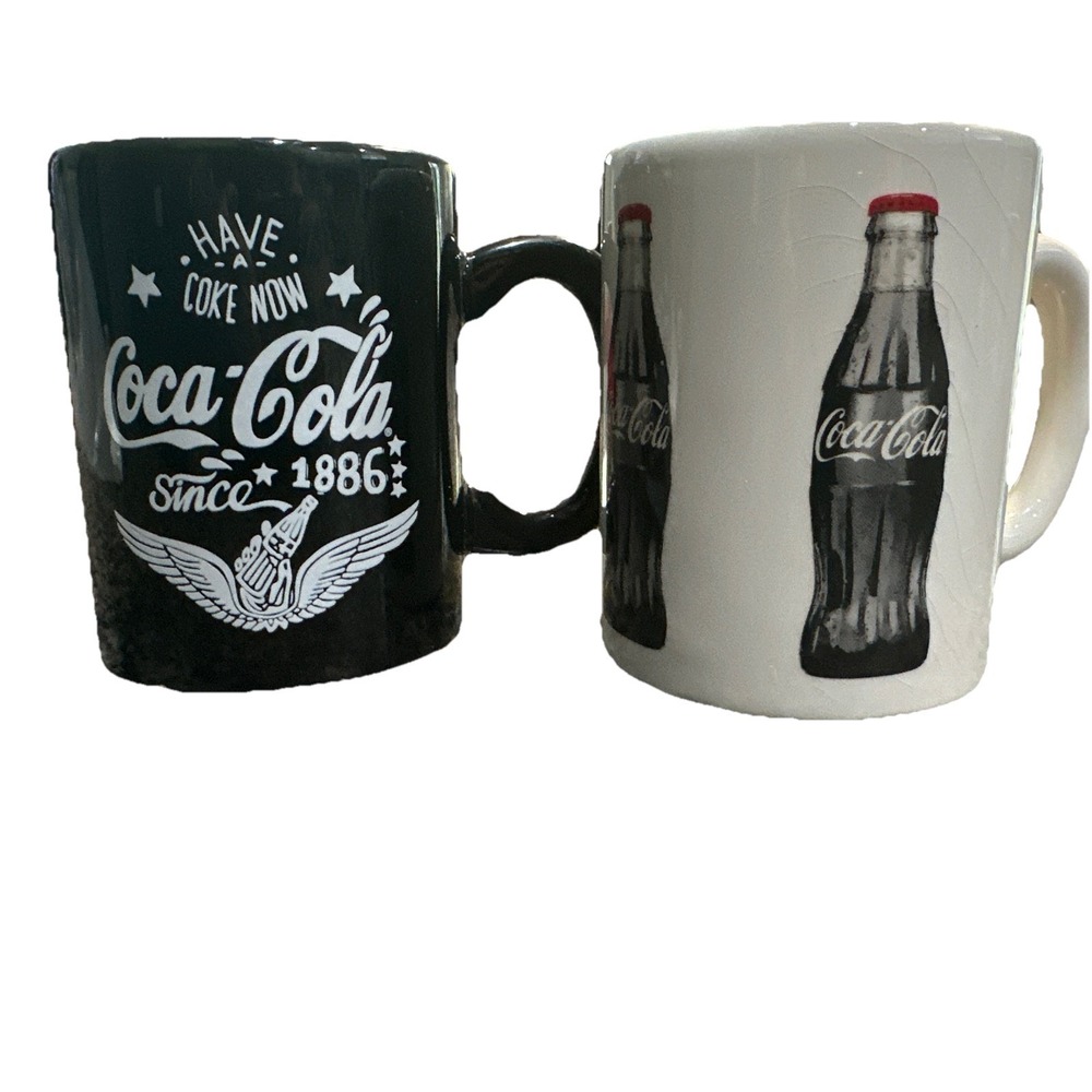 Vintage‎ Coca-Cola Coffee Mug Lot – "Have a Coke Now" Black & Bottle Print